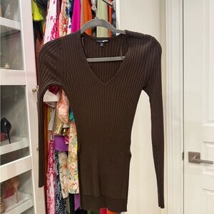Fashion Nova Brown Long Sleeve Ribbed Tee